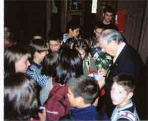With schoolchildren at the Museum